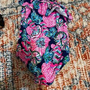 Lilly Pulitzer Pink and Blue Floral Kids Swim One Piece